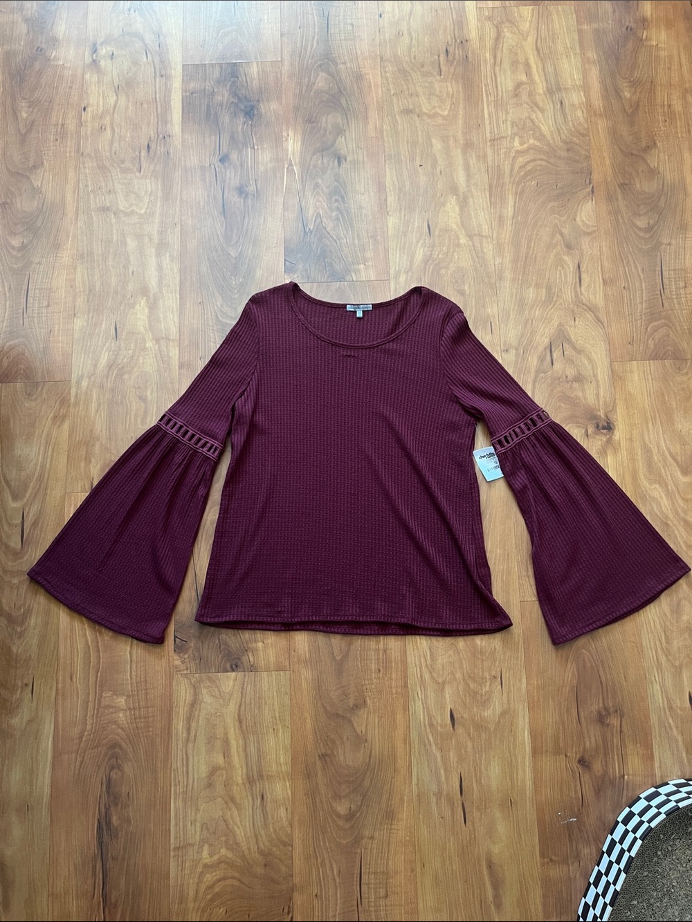 Charlotte Russe Burgundy Bell Sleeve Ribbed Top